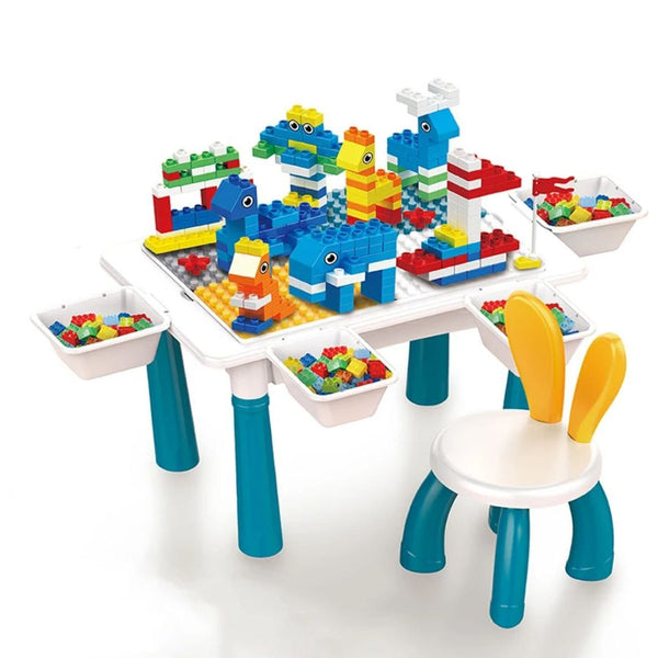 ترابيزة ليجو متعددة الأنشطة للأطفال 6×1 مع كرسي فيل – تعليم ولعب وتخزين في قطعة واحدة