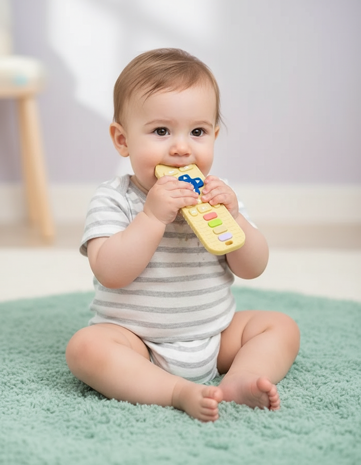 Baby with silicone remote teether